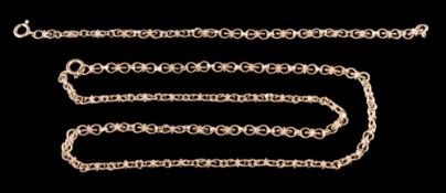 A 9ct gold necklace and bracelet: composed of fancy links,