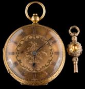 A lady's 18ct gold cased key-wound open face pocket watch:,