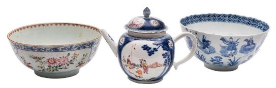 A Chinese blue and white lotus moulded bowl,