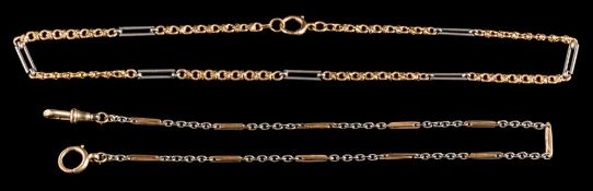 A two-colour 18 ct gold chain stamped '18' on bolt ring clasp approximately 14g gross weight and a