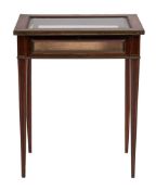 An Edwardian rosewood, marquetry and brass mounted rectangular bijouterie display table:,