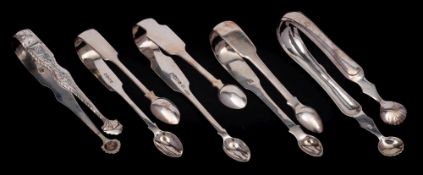 A pair of Victorian provincial silver sugar tongs, maker John Stone, Exeter, 1862: initialled,