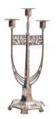 An Orivit Art Nouveau period plated three light candelabra: with plain cylindrical sconces and