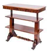 A Victorian mahogany rectangular three tier harlequin dumb waiter:,