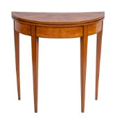 A 19th Century satinwood and inlaid half round card table:,