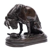 After Henri Marie Jacquemart (1824-1896) A 19th century bronze group: of a hound studying a