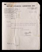 British Antarctic Expedition 1910:, typescript letter dated 7th April 1910 from the BAE to F Davies,