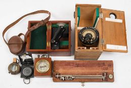 A cased Marine Distance meter: together with a WWII brass MkII vernier compass in leather case,