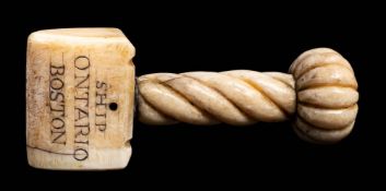A 19th century marine ivory seam rubber:, the head inscribed 'R Wade' and 'Ship Ontario, Boston',