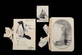 Two handmade greeting cards by Frank Davies, pen ink and watercolour,