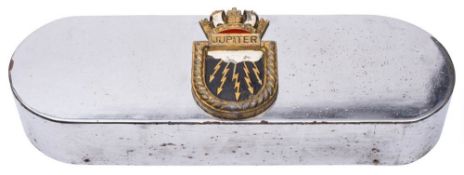 HMS Jupiter (F60) a chrome plated depth charge cover with ship's badge:, 67cm long.
