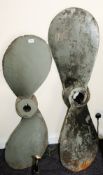 Two large bronze twin blade ship's propellers: unsigned, both over painted grey,