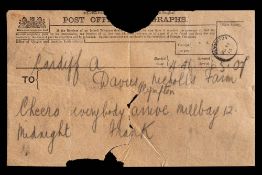 A telegraph message dated June 14th 1913 from F Davies to his family:,