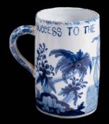A Delft tankard in the 18th Century style 'Success To The British Fleet': with blue glaze