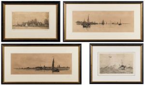 William Lionel Wyllie [1851-1931]- Destroyers and Barrage Balloon,:- signed in pencil in the margin,