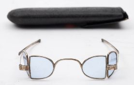 A pair of late 18th/early 19th century white metal framed 'Railway' spectacles: with double 'D'