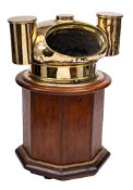 A Victorian brass and oak binnacle: the 5 inch compass card by Cooke,
