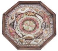 A 19th century Barbados shell work valentine: with central flower and concentric bands of shells in