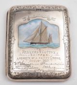An Edwardian silver and enamel cigar case for the ketch 'The White Rose',