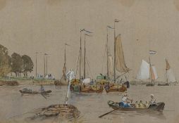 George Stanfield Walters [1838-1924]- Shipping, Dort, Holland,:- signed with initials and dated '84,