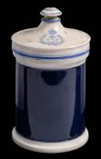 An early 20th century Royal Navy Hospital Staffordshire earthenware pharmacy jar and cover: the