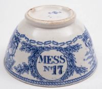 A Victorian blue and white mess bowl 'young -head' pattern: maker's mark to base and also numbered
