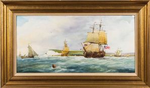 Edward G Burrows [20th Century]- Men-O-War off Bembridge, Isle of Wight, 1745,
