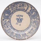A Victorian Royal Navy blue and white mess plate 'young - head' pattern: No.2, 25.5cm diameter.