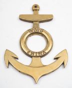 A late 19th century brass wall plaque RMS China ( possibly RMS Empress of China): in the form of an