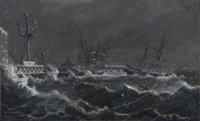 Arthur Wellington Fowles [1815-1883]- Sketch, Ryde Pier and shipping in a storm, January 18th 1881,