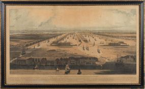 A 19th century coloured engraving 'An Elevated view of the New Docks & Warehouses now constructing