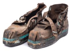 A pair of Siebe Gorman pattern diving boots: leather uppers with leaded sole (lacking brass toe