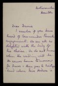 A manuscript letter from Harry Pennell's mother Winifred, to Frank Davies: from Awliscombe,
