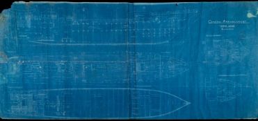 A large blue print for the 'General Arrangement 'Terra Nova':, Scale ¼=1 Foot',