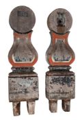 A pair of 19th century teak windlass heads from the Royal Navy 84-gun ship of the line HMS Ganges: