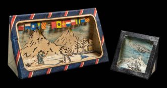 Two handmade Antarctic pen, ink and card dioramas constructed by F E Davies:,