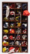 A set of signal flags in wooden open shelf case:, the case 83 x 42.5 x 18.5cm.