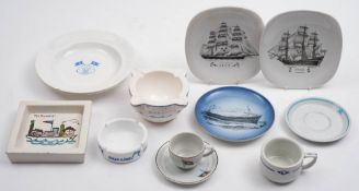 A collection of foreign ocean liner tablewares: including two Johnson Line (Sweden) soup bowls,