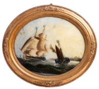 Mid 19th century English School Sailing Ship and a Paddle Steamer,