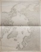 A group of various Arctic navigational charts: including a Hydrographic Office 'Chart of The North