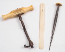 A mid 19th century steel tooth key:,