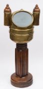A Victorian brass binnacle from the Barnstaple Ketch 'Emma Louise': fitted 3 inch dry card