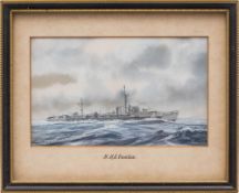 John Lewis Jones (1921-1986) 'HMS Cavalier': watercolour and gouache, signed lower left, 13 x 20.