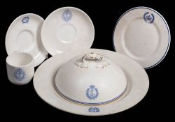 A collection of Royal Navy wardroom tablewares: including a Navy Hospital cup and saucer,