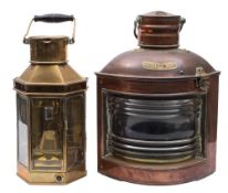 A WWI period brass bulkhead lantern by Bulpitt & Sons,