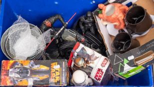 A collection of various Star Wars toys and collectibles: including;- mugs,