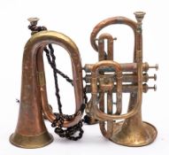 An Early 20th century brass cornet by A Hall Gisbourne, Makers to HM Forces: stamped as per title,