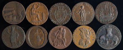 Ten various trade tokens: