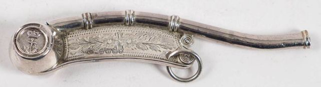 A Victorian silver bosun's whistle, maker Hillard & Thomason,