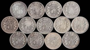 Thirteen Victorian Young head halfcrowns: 1874,75,77,78,79,80,81,82,83,84,85,